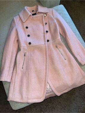 Guess Light Pink Double-Breasted A-Line Pea Coat